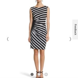 Sleeveless Stripe Ruched Sheath Dress